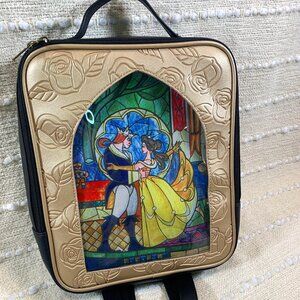 EUC Disney Loungefly Beauty & the Beast Stained Glass Rose Gold Backpack